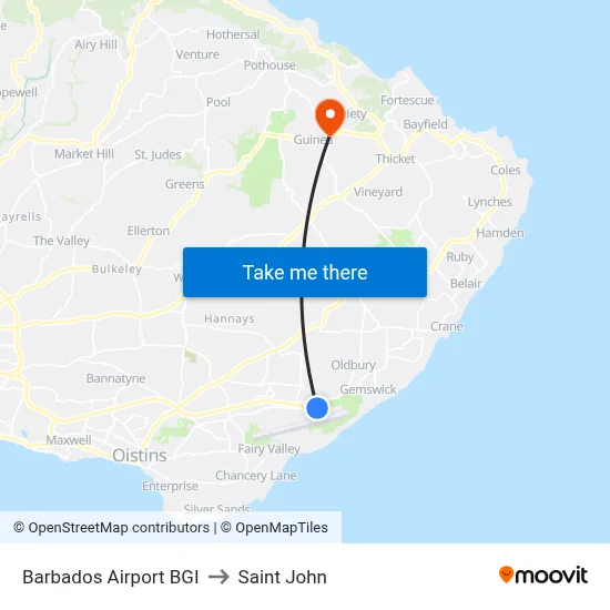 Barbados Airport BGI to Saint John map