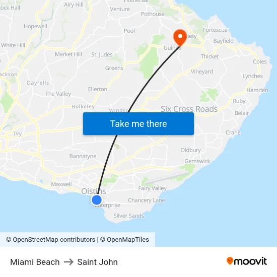 Miami Beach to Saint John map