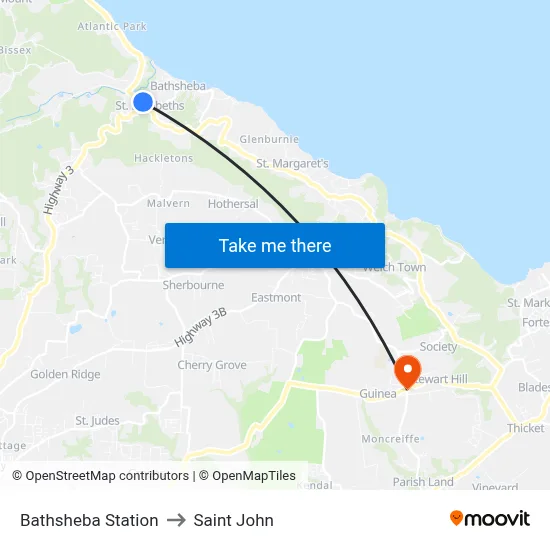 Bathsheba Station to Saint John map