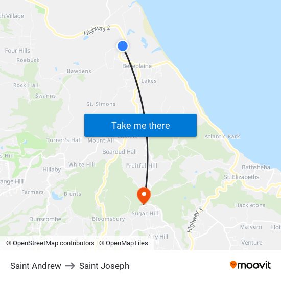 Saint Andrew to Saint Joseph map