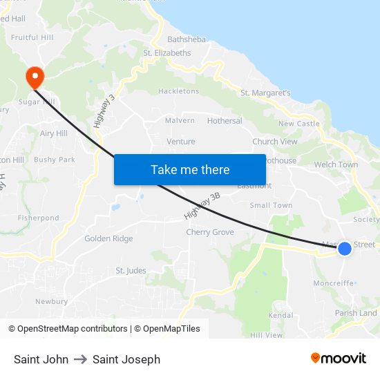 Saint John to Saint Joseph map