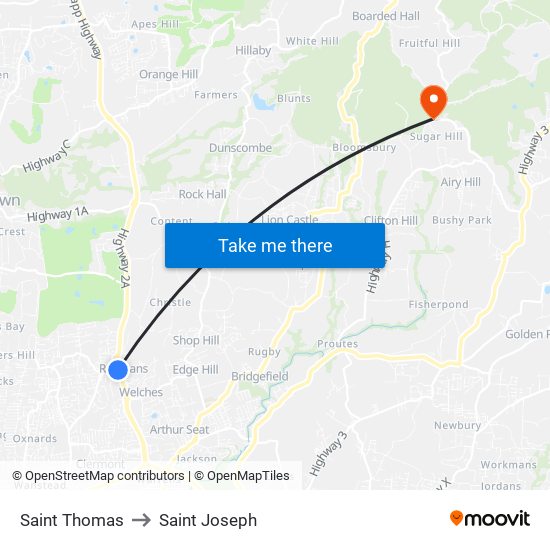 Saint Thomas to Saint Joseph map