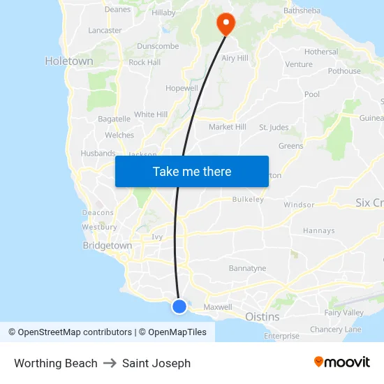 Worthing Beach to Saint Joseph map