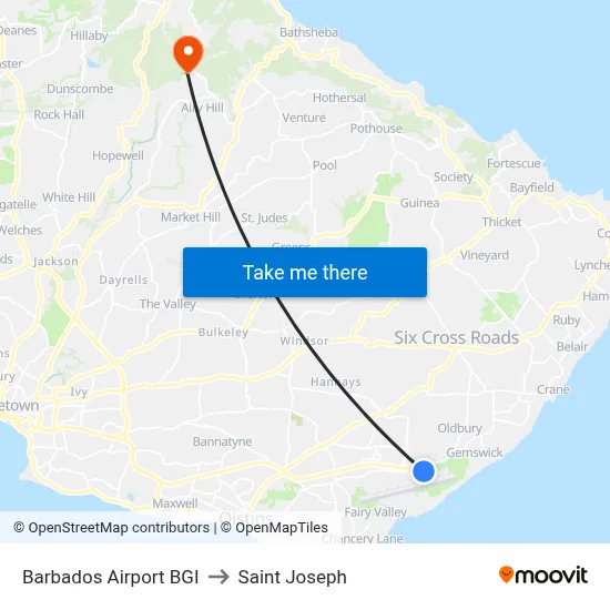 Barbados Airport BGI to Saint Joseph map