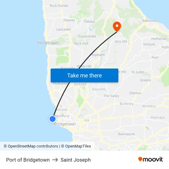 Port of Bridgetown to Saint Joseph map