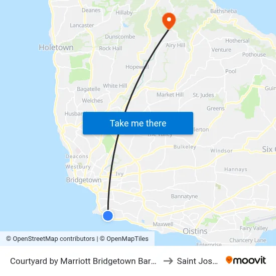 Courtyard by Marriott Bridgetown Barbados to Saint Joseph map