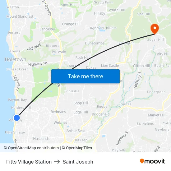 Fitts Village Station to Saint Joseph map