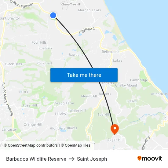 Barbados Wildlife Reserve to Saint Joseph map