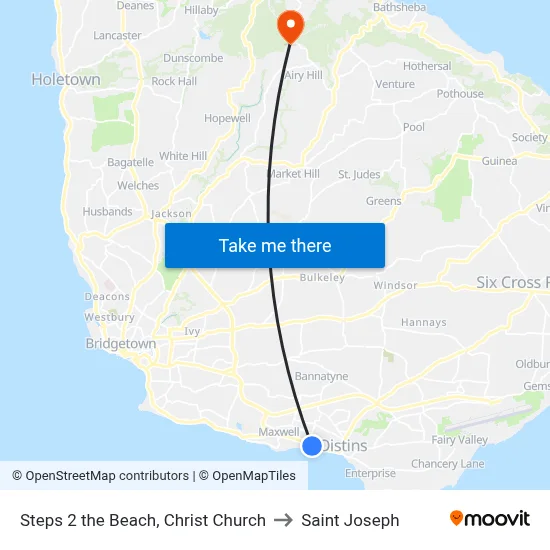 Steps 2 the Beach, Christ Church to Saint Joseph map