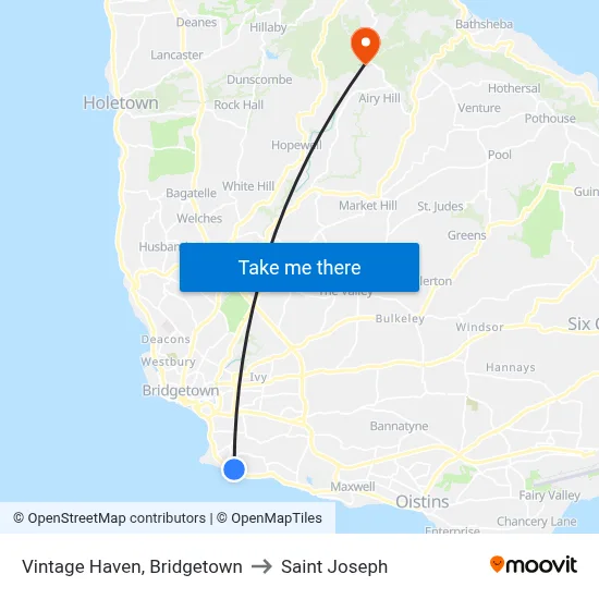 Vintage Haven, Bridgetown to Saint Joseph map
