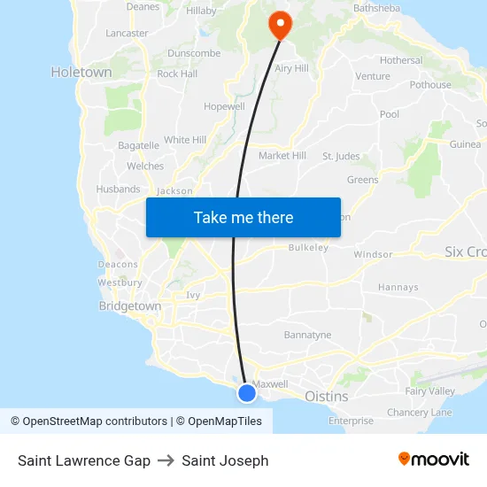 Saint Lawrence Gap to Saint Joseph map