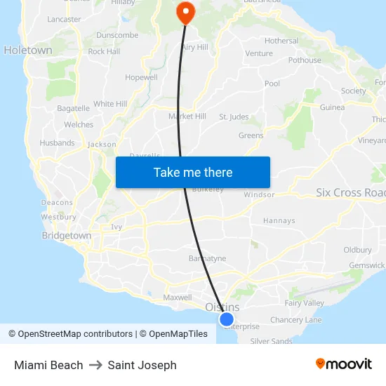 Miami Beach to Saint Joseph map