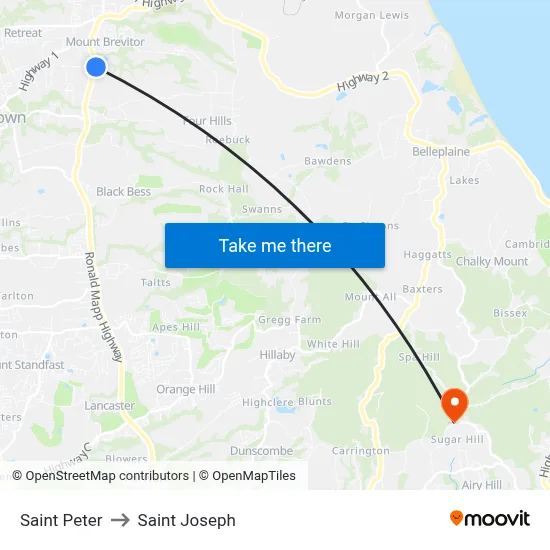 Saint Peter to Saint Joseph map