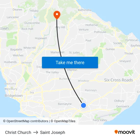 Christ Church to Saint Joseph map