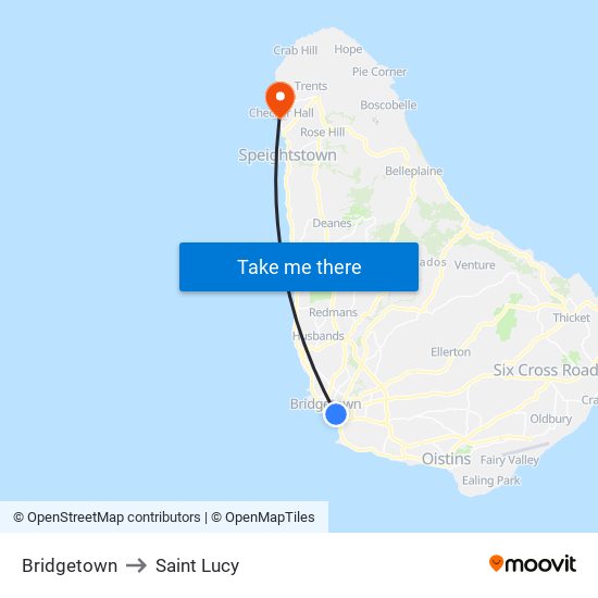 Bridgetown to Saint Lucy map