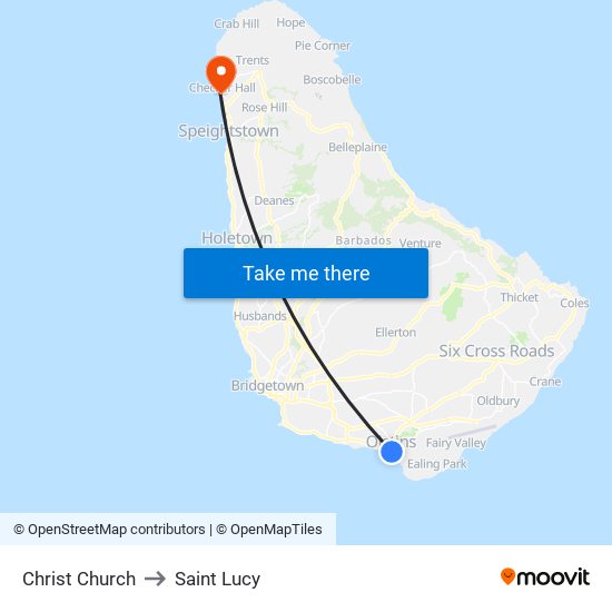 Christ Church to Saint Lucy map