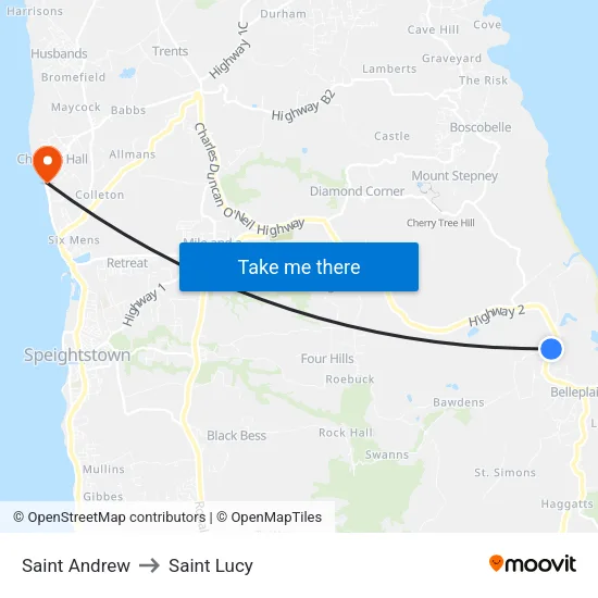 Saint Andrew to Saint Lucy map