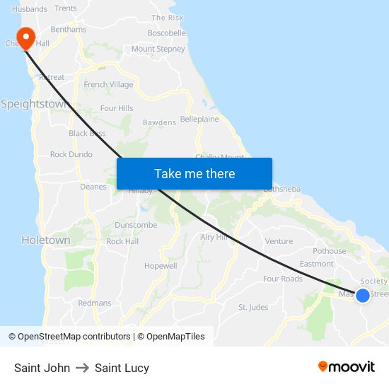 Saint John to Saint Lucy map