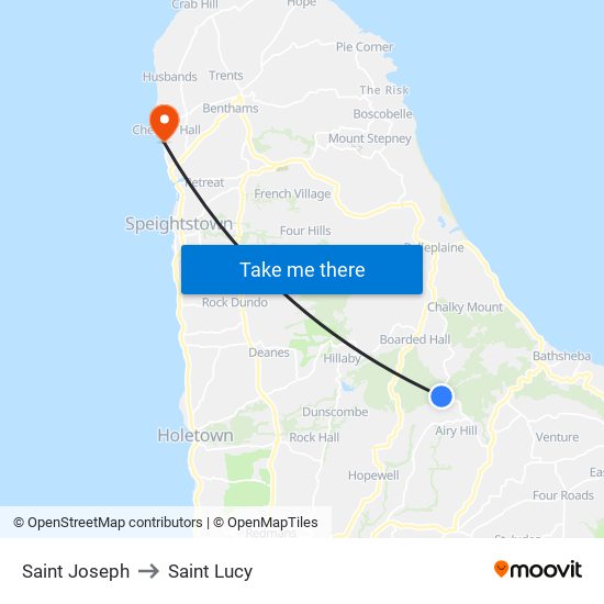 Saint Joseph to Saint Lucy map