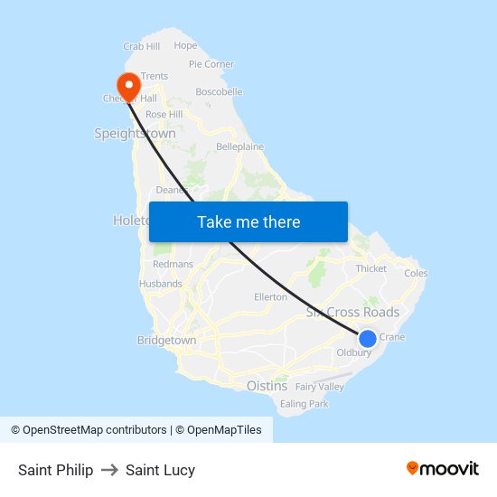 Saint Philip to Saint Lucy map