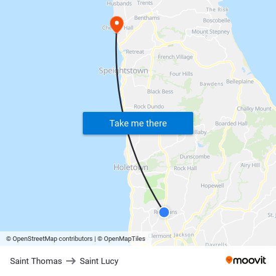 Saint Thomas to Saint Lucy map