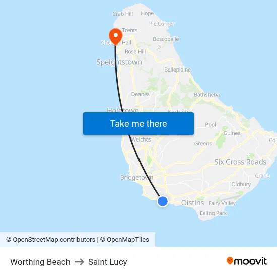 Worthing Beach to Saint Lucy map