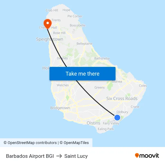 Barbados Airport BGI to Saint Lucy map