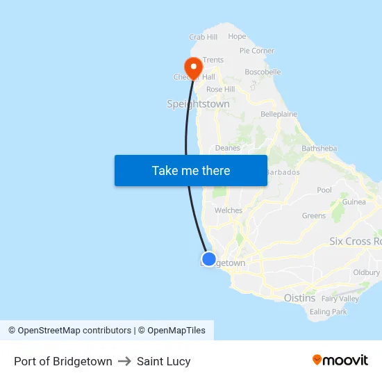 Port of Bridgetown to Saint Lucy map