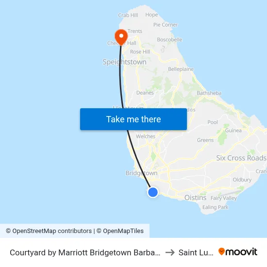 Courtyard by Marriott Bridgetown Barbados to Saint Lucy map