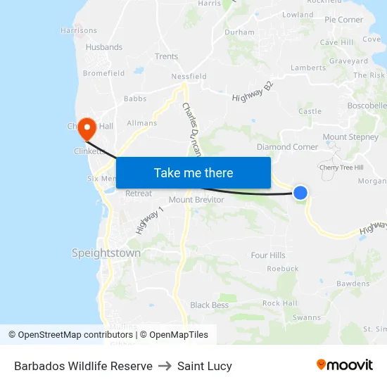 Barbados Wildlife Reserve to Saint Lucy map