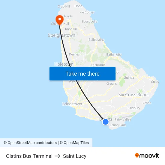 Oistins Bus Terminal to Saint Lucy map