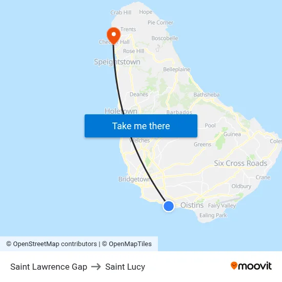 Saint Lawrence Gap to Saint Lucy map