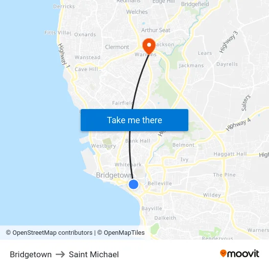 Bridgetown to Saint Michael map