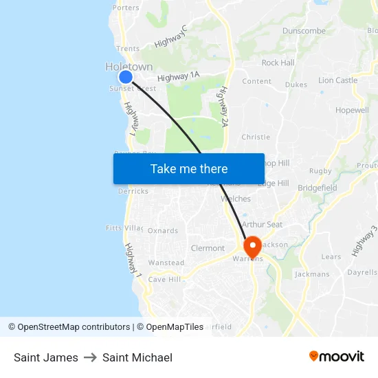 Saint James to Saint Michael map