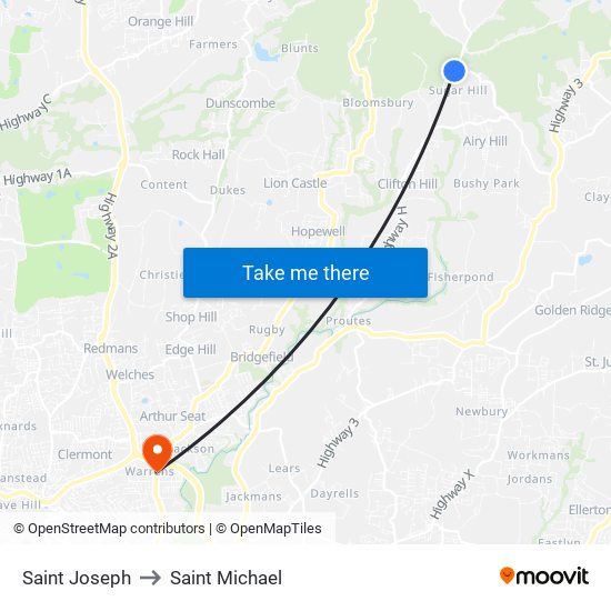 Saint Joseph to Saint Michael map