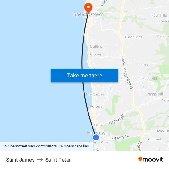 Saint James to Saint Peter map