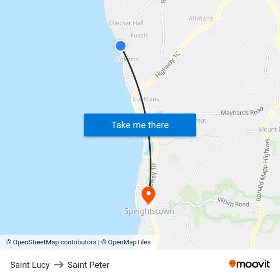 Saint Lucy to Saint Peter map