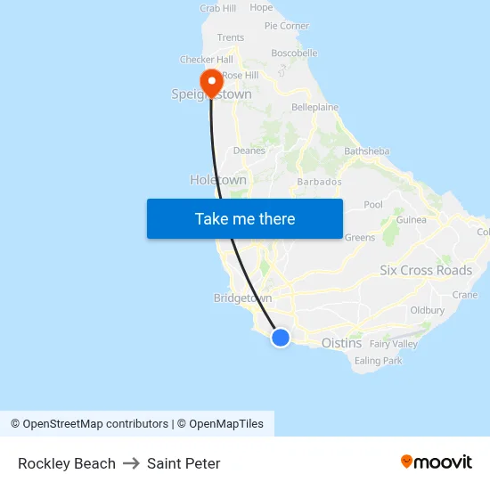Rockley Beach to Saint Peter map