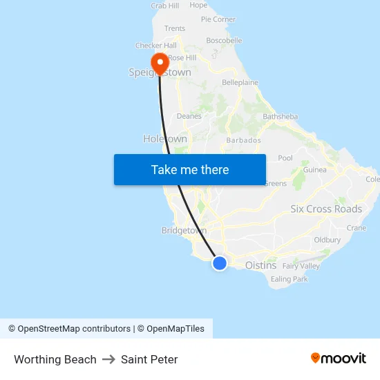 Worthing Beach to Saint Peter map