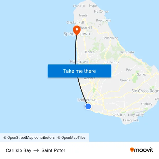 Carlisle Bay to Saint Peter map
