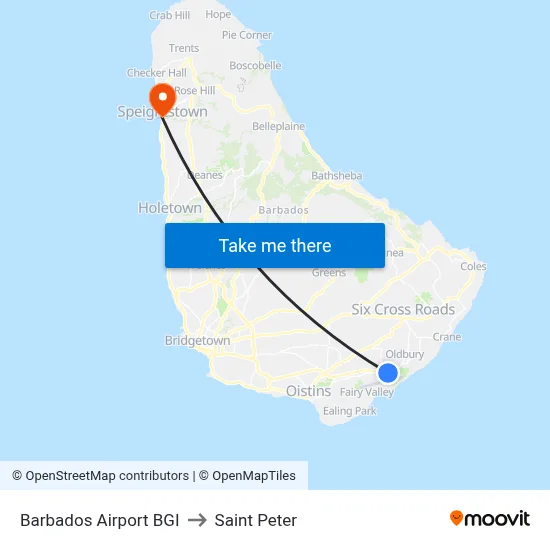 Barbados Airport BGI to Saint Peter map