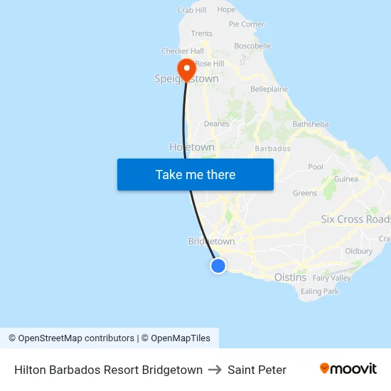 Hilton Barbados Resort Bridgetown to Saint Peter map