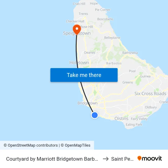 Courtyard by Marriott Bridgetown Barbados to Saint Peter map