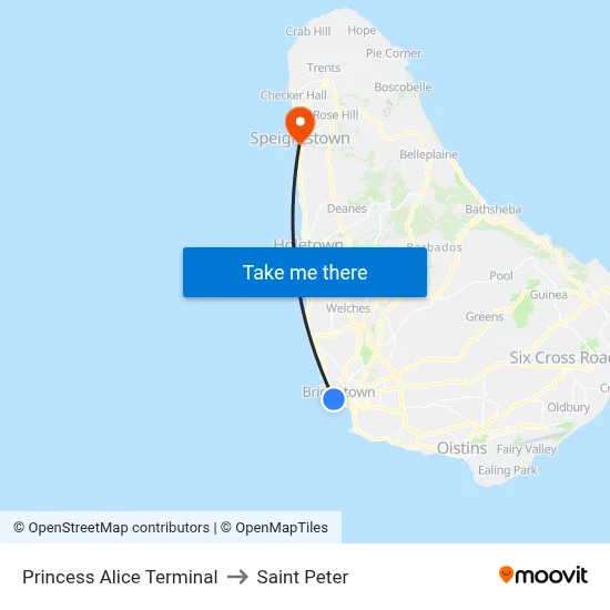 Princess Alice Terminal to Saint Peter map