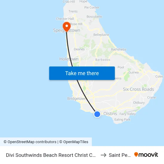 Divi Southwinds Beach Resort Christ Church to Saint Peter map