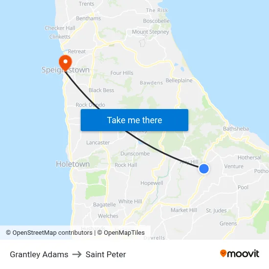 Grantley Adams to Saint Peter map