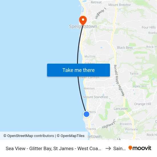 Sea View - Glitter Bay, St James - West Coast, Beach Front Apartment, Saint James to Saint Peter map
