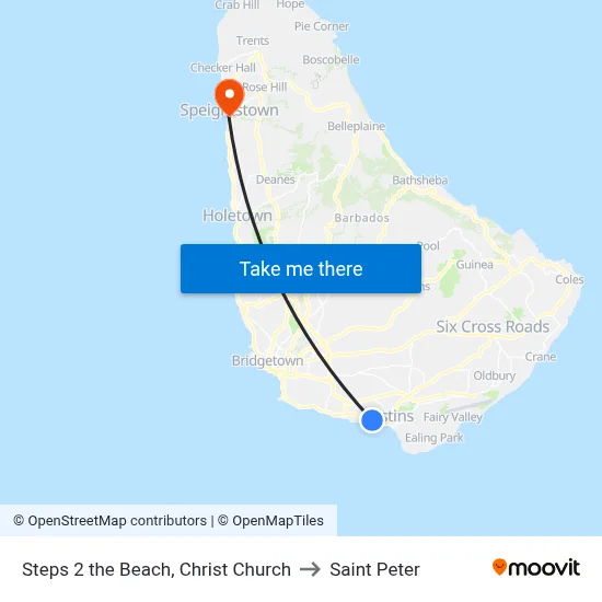 Steps 2 the Beach, Christ Church to Saint Peter map