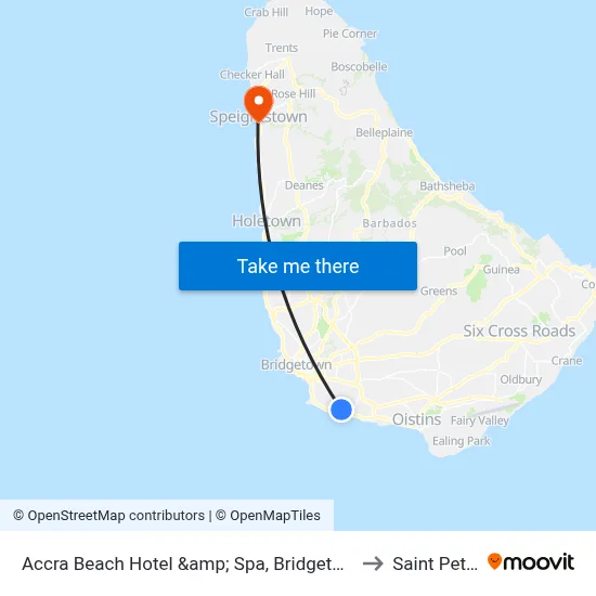 Accra Beach Hotel &amp; Spa, Bridgetown to Saint Peter map