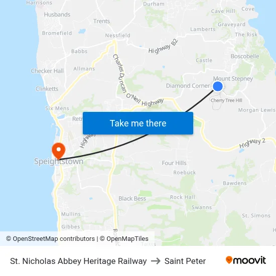 St. Nicholas Abbey Heritage Railway to Saint Peter map